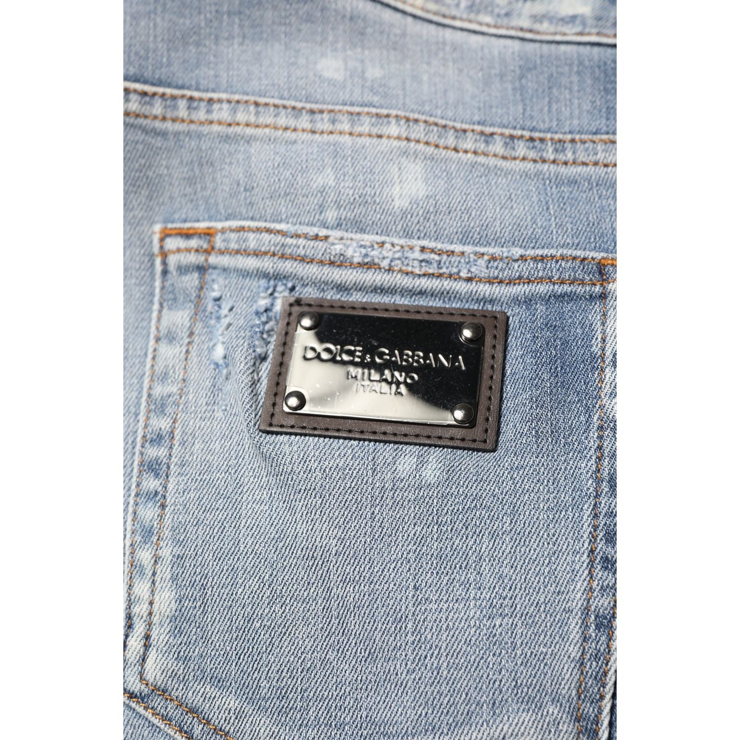 Dolce & Gabbana Blue Cotton Tattered Slim Fit Men Denim Jeans