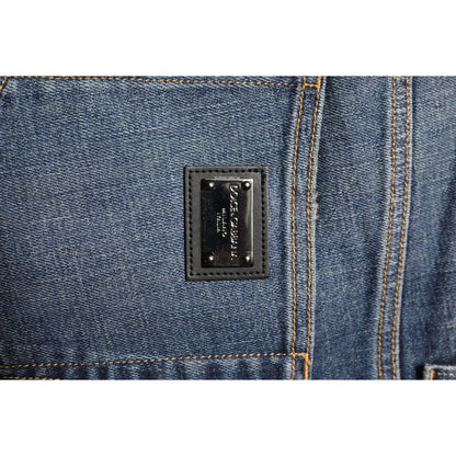 Dolce & Gabbana Blue Washed Skinny Logo Plaque Men Denim Jeans