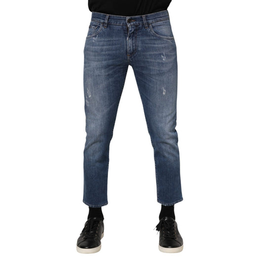 Dolce & Gabbana Blue Cotton Logo Plaque Denim Jeans