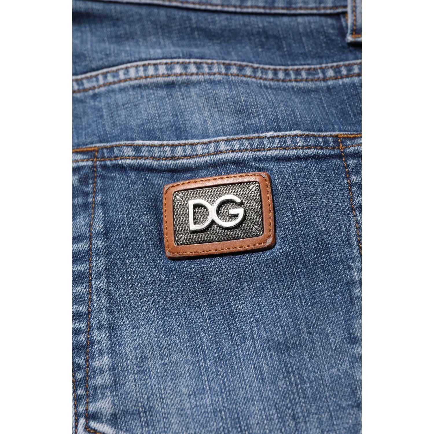 Dolce & Gabbana Blue Cotton Logo Plaque Denim Jeans
