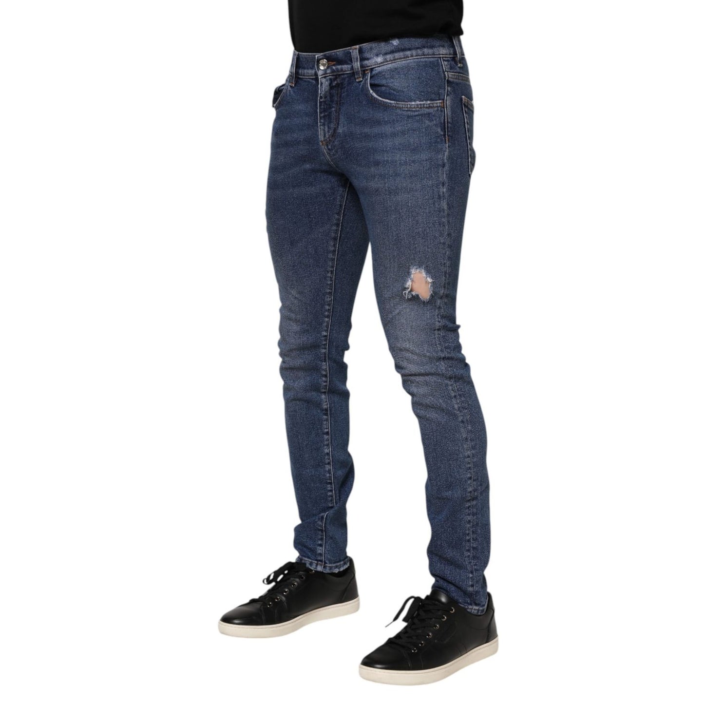 Dolce & Gabbana Blue Cotton Logo Plaque Skinny Men Denim Jeans