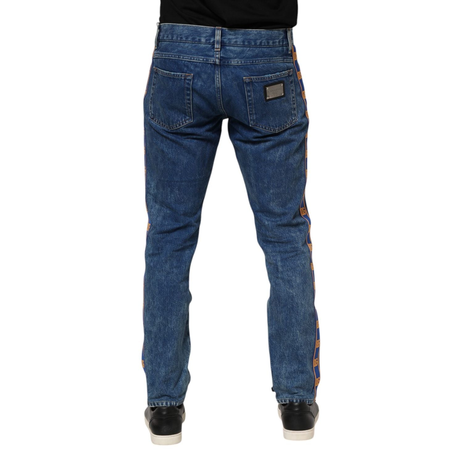 Dolce & Gabbana Blue Cotton Logo Plaque Denim Jeans