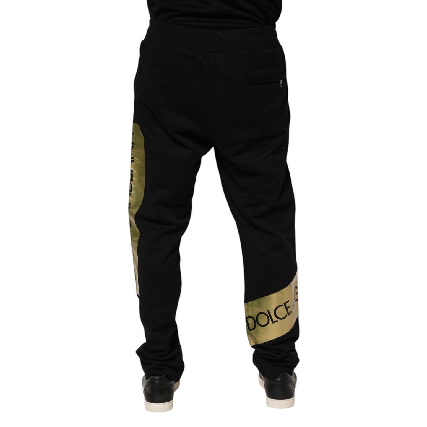 Dolce & Gabbana Black Cotton Logo Tape Men Jogger Pants