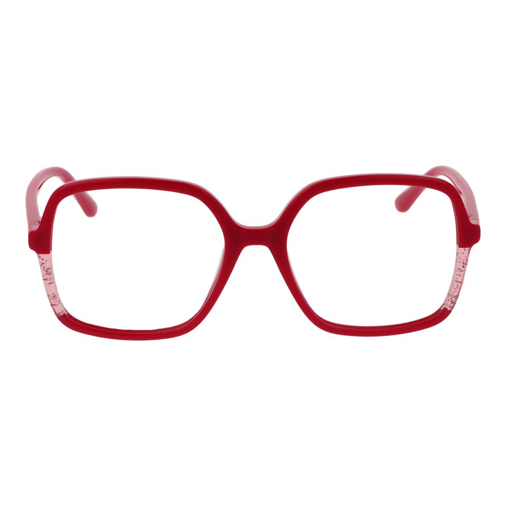 Guess Pink Women Glasses Frame in rose-colored acetate, full-rim square style with spring hinge, demo lenses included.