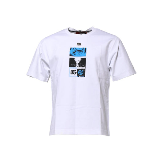 Dolce & Gabbana White Cotton Crew Neck Graphic Print T-shirt
