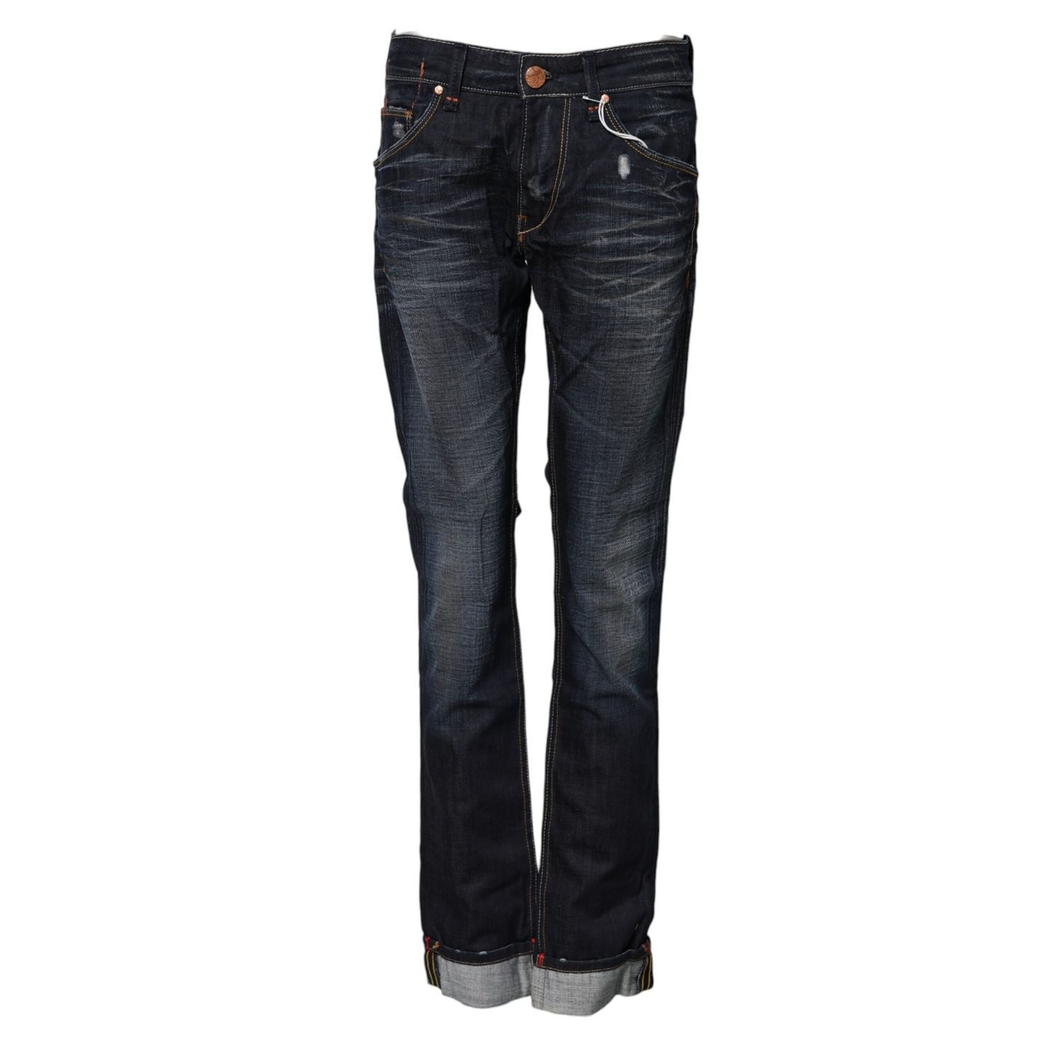 Acht Blue Washed Cotton Mid Waist Flared Denim Jeans