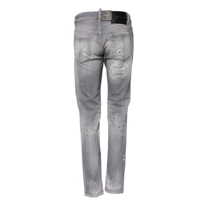 Dsquared² Gray Washed Mid Waist Tapered Denim Jeans