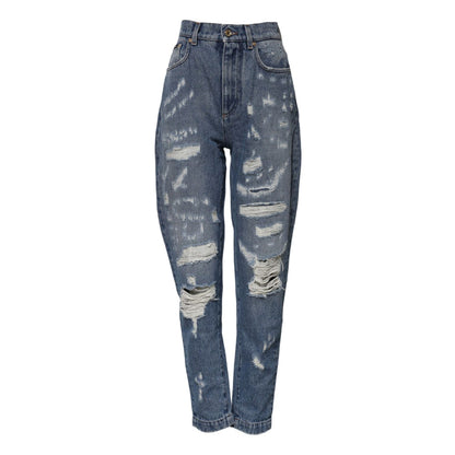 Dolce & Gabbana Blue Tattered High Waist Women Denim Jeans