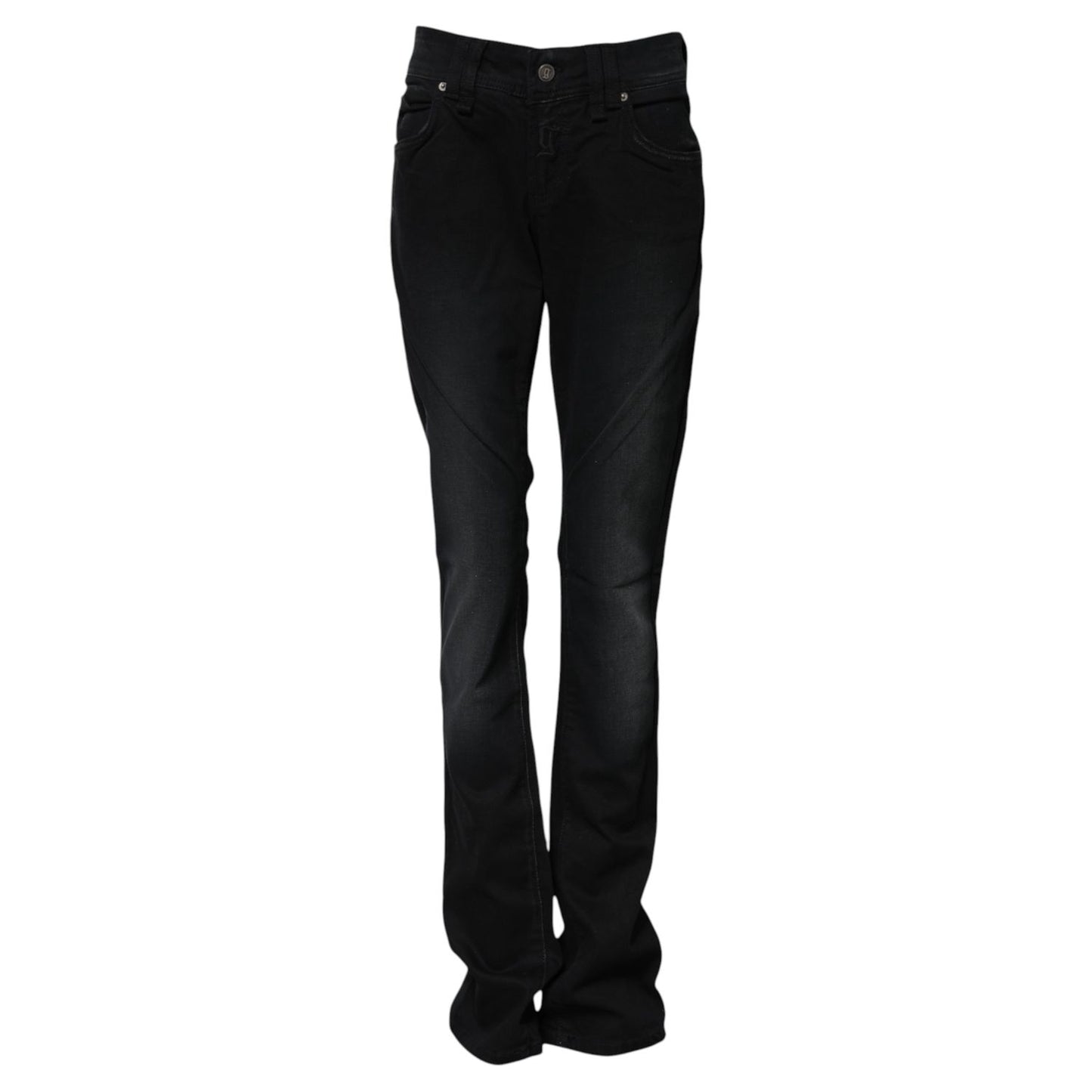 John Galliano Black Cotton Mid Waist Tapered Denim Jeans