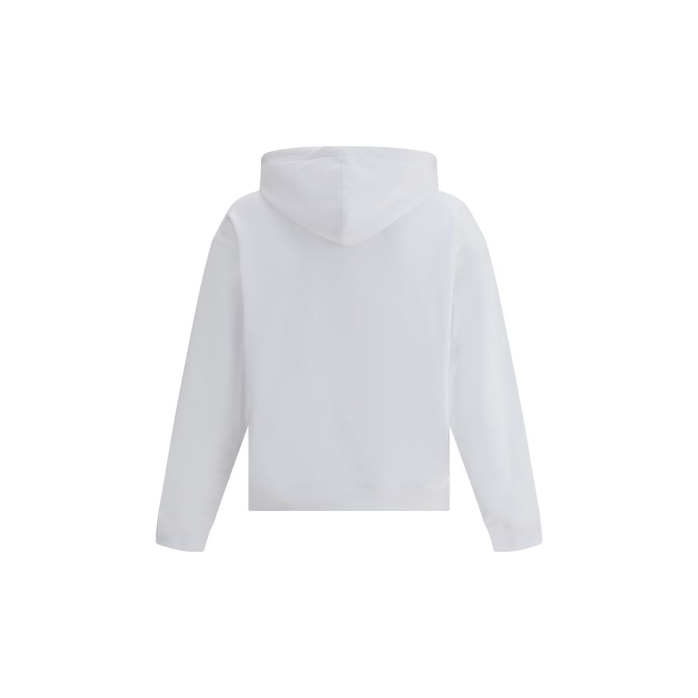 Back view of Moschino White Cotton Sweatshirt with hoodie and ribbed cuffs and hem.
