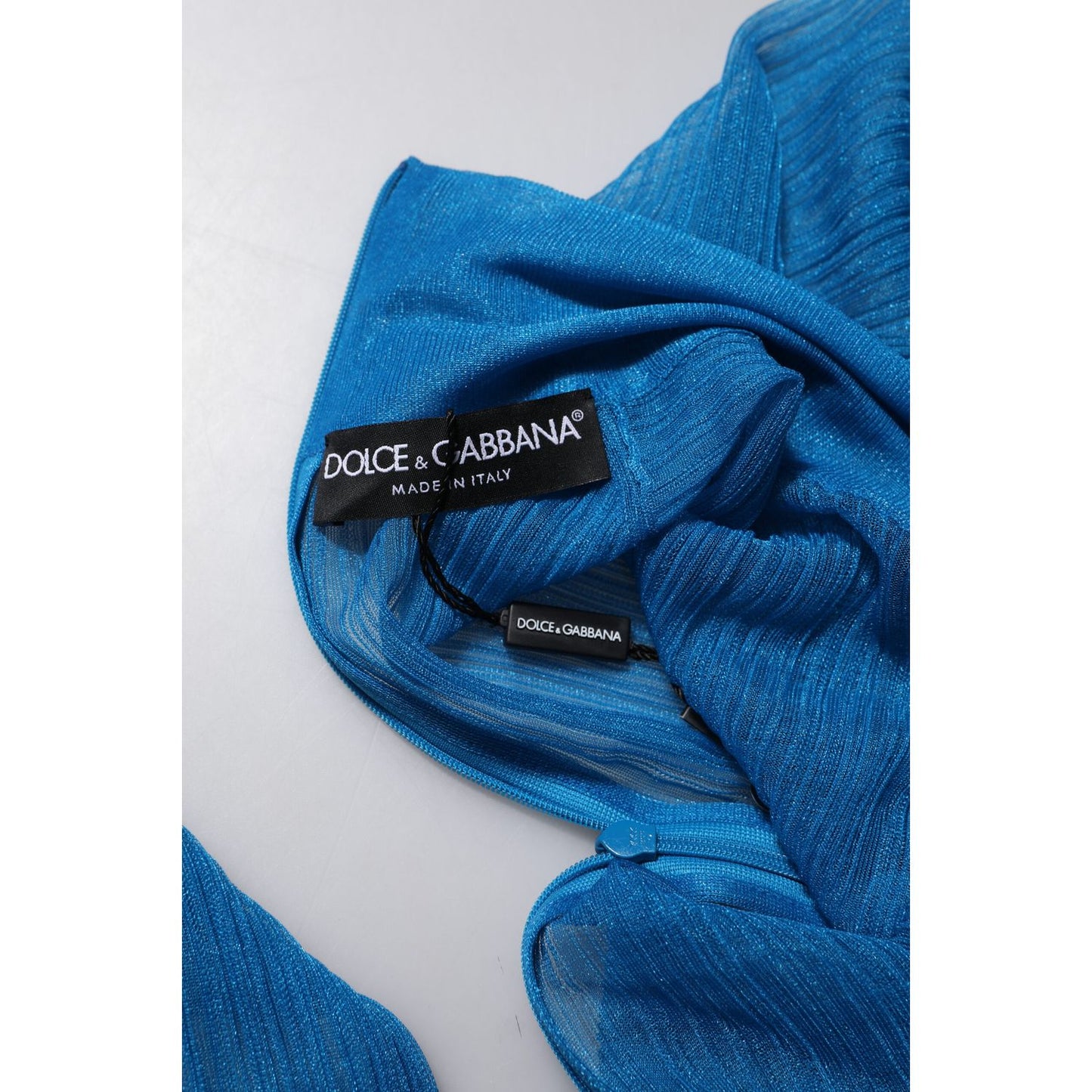 Dolce & Gabbana Blue See Through Turtleneck Long Sleeves Top