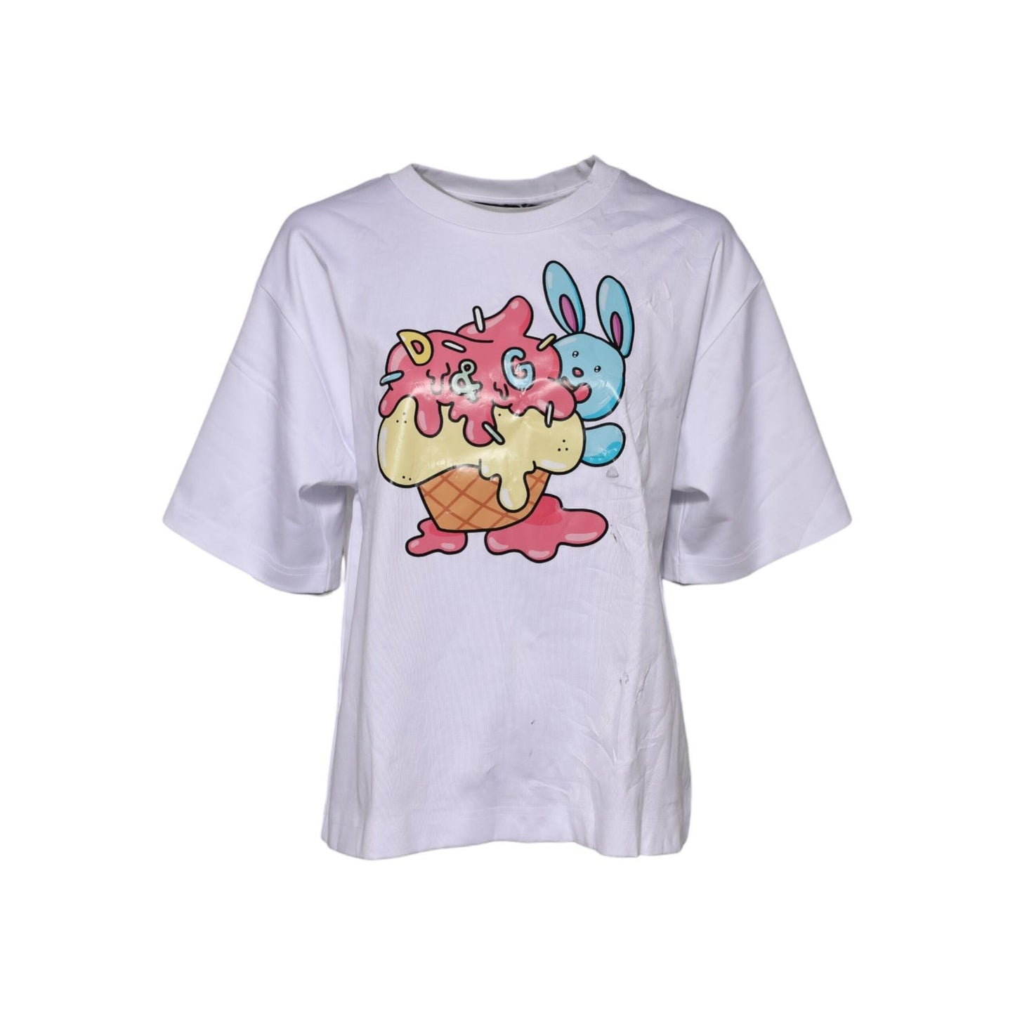 Dolce & Gabbana White Cotton Graphic Print Crew Neck T-shirt