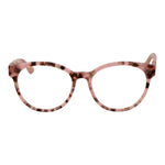 Guess Pink Women Glasses Frame, rose acetate round full-rim style, demo lenses, trendy eyewear.