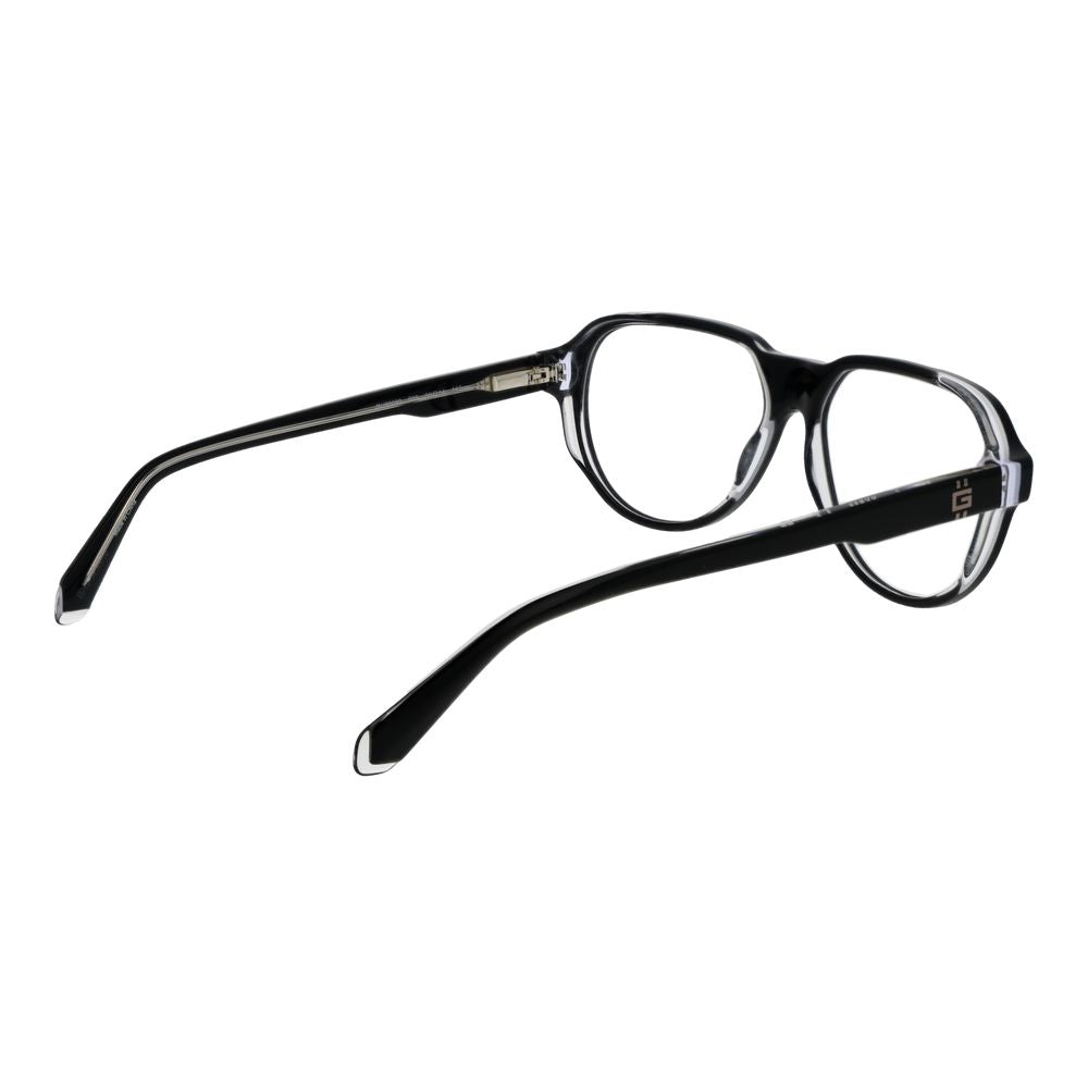 Guess Black Men Glasses Frame in black acetate aviator style with full-rim design, spring hinge, and demo lenses. Size 56-14-145.