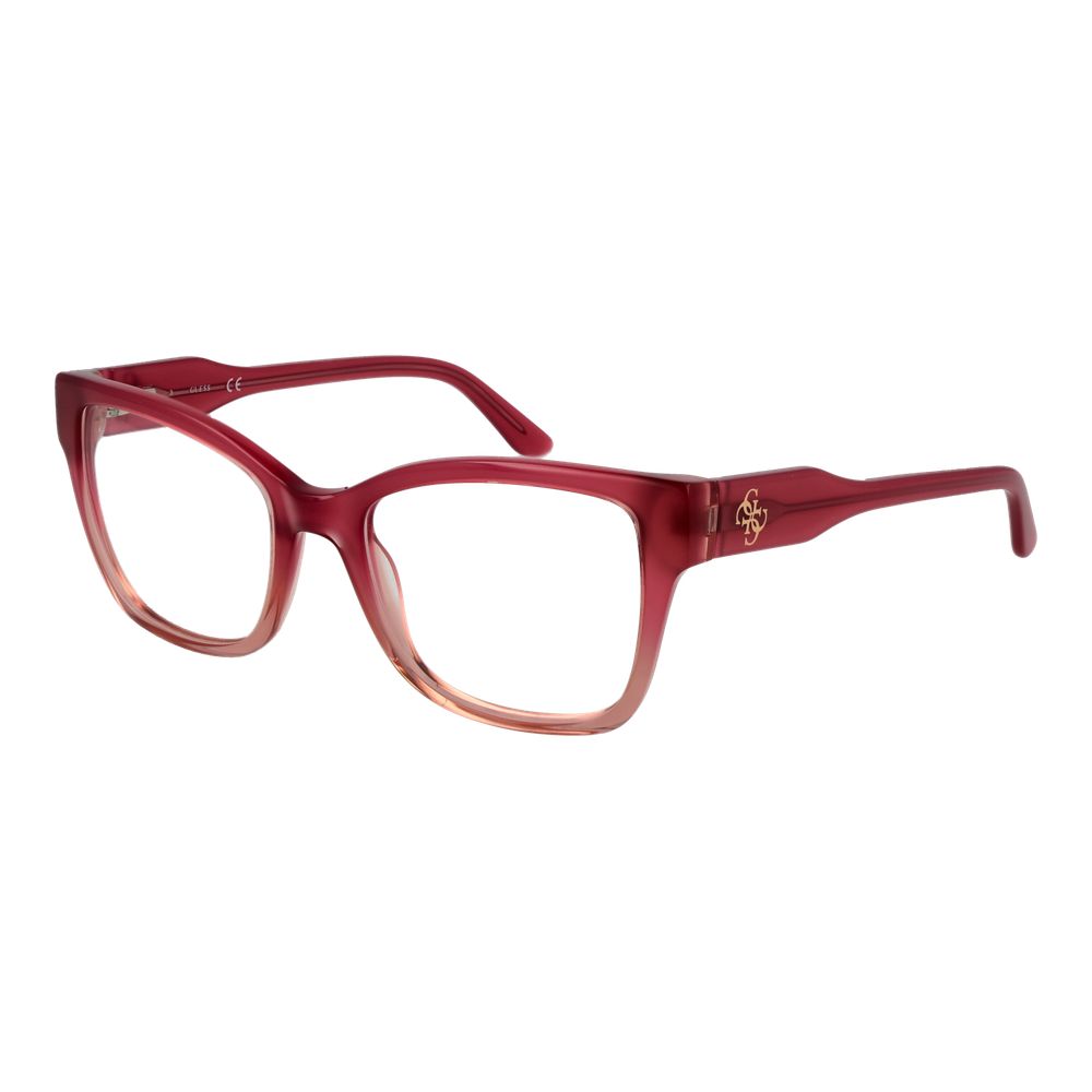 Guess Pink Women Glasses Frame, rose acetate square full-rim design with demo lenses, includes branded case.