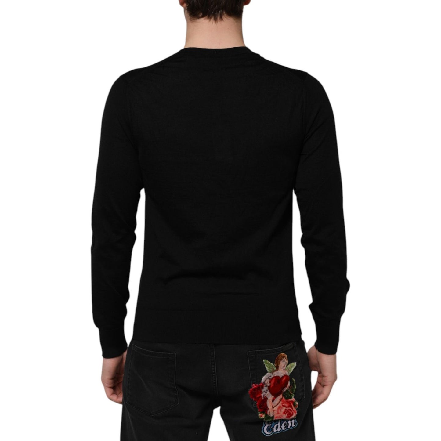 Dolce & Gabbana Black Cashmere Crewneck Men Pullover Sweater