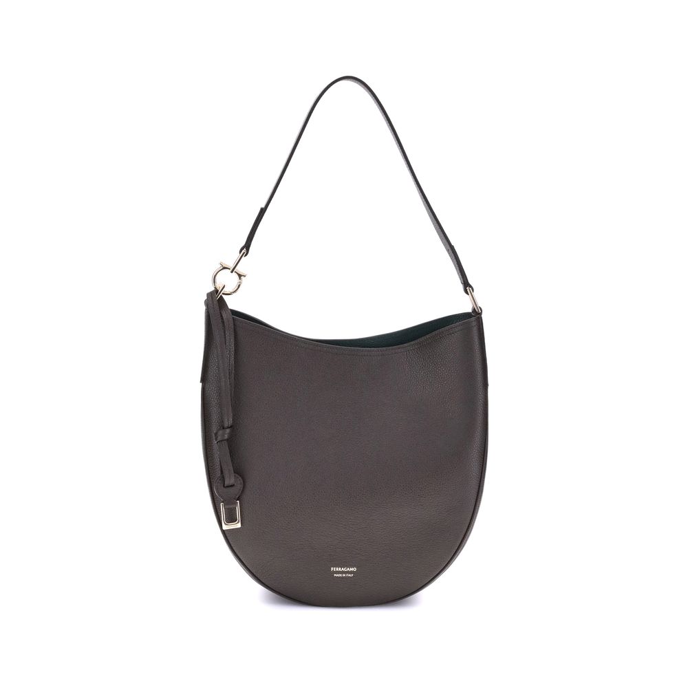 Ferragamo Brown Calf Leather Bos Taurus Shoulder Bag