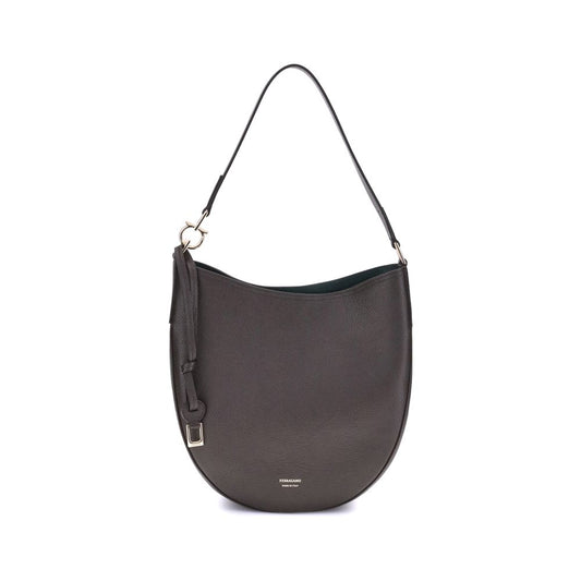 Ferragamo Brown Calf Leather Bos Taurus Shoulder Bag