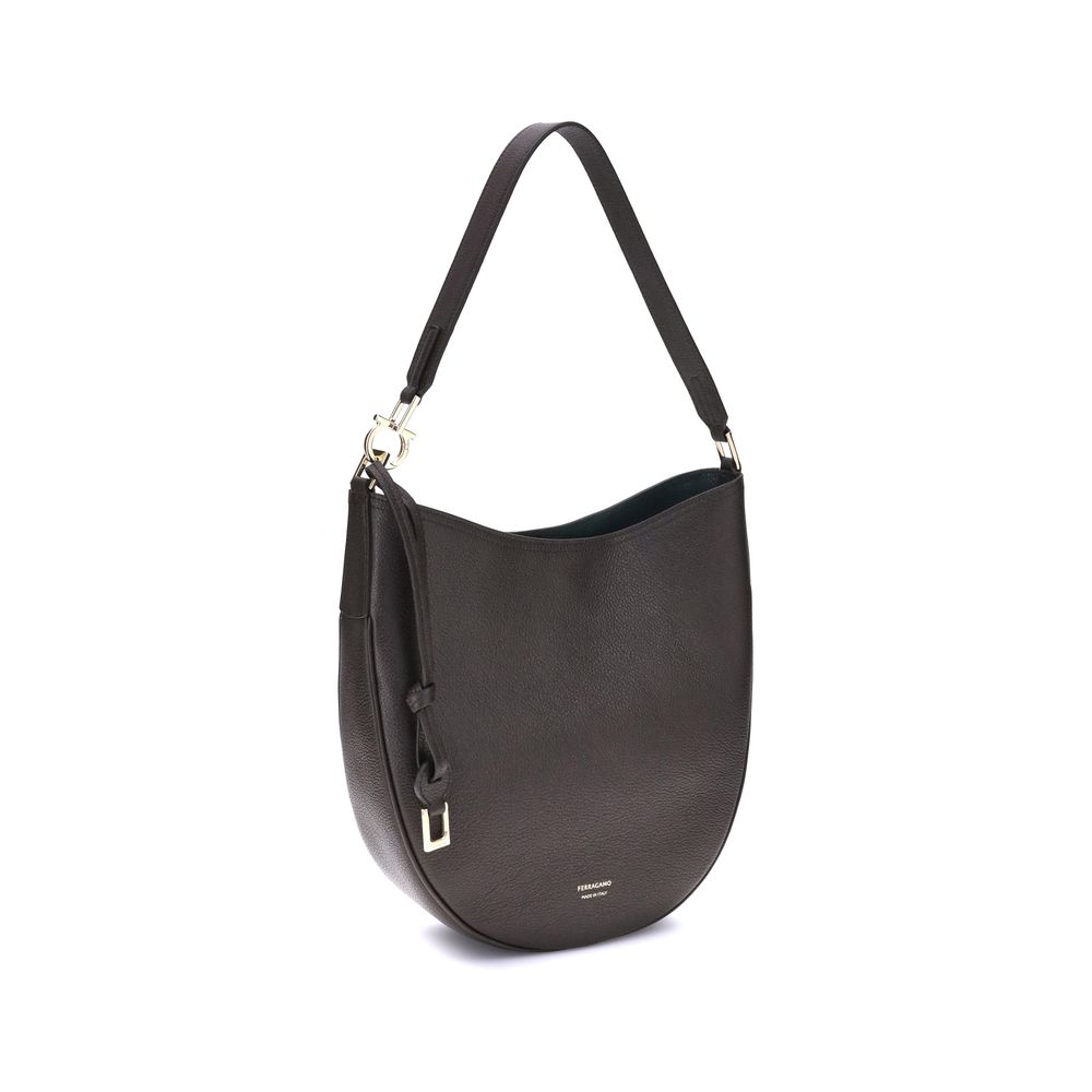Ferragamo Brown Calf Leather Bos Taurus Shoulder Bag