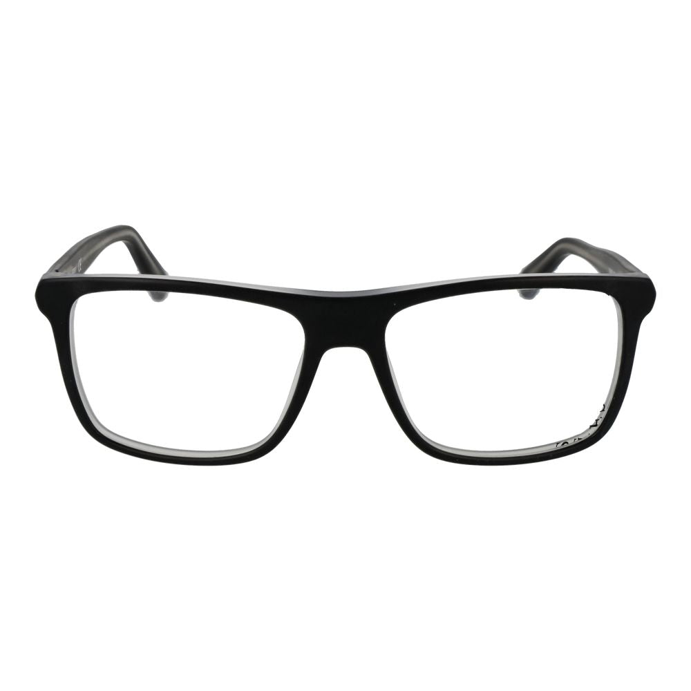 Guess Black Men Glasses Frame, full-rim acetate, rectangle style, black demo lenses, size 54-16-145 with branded case.