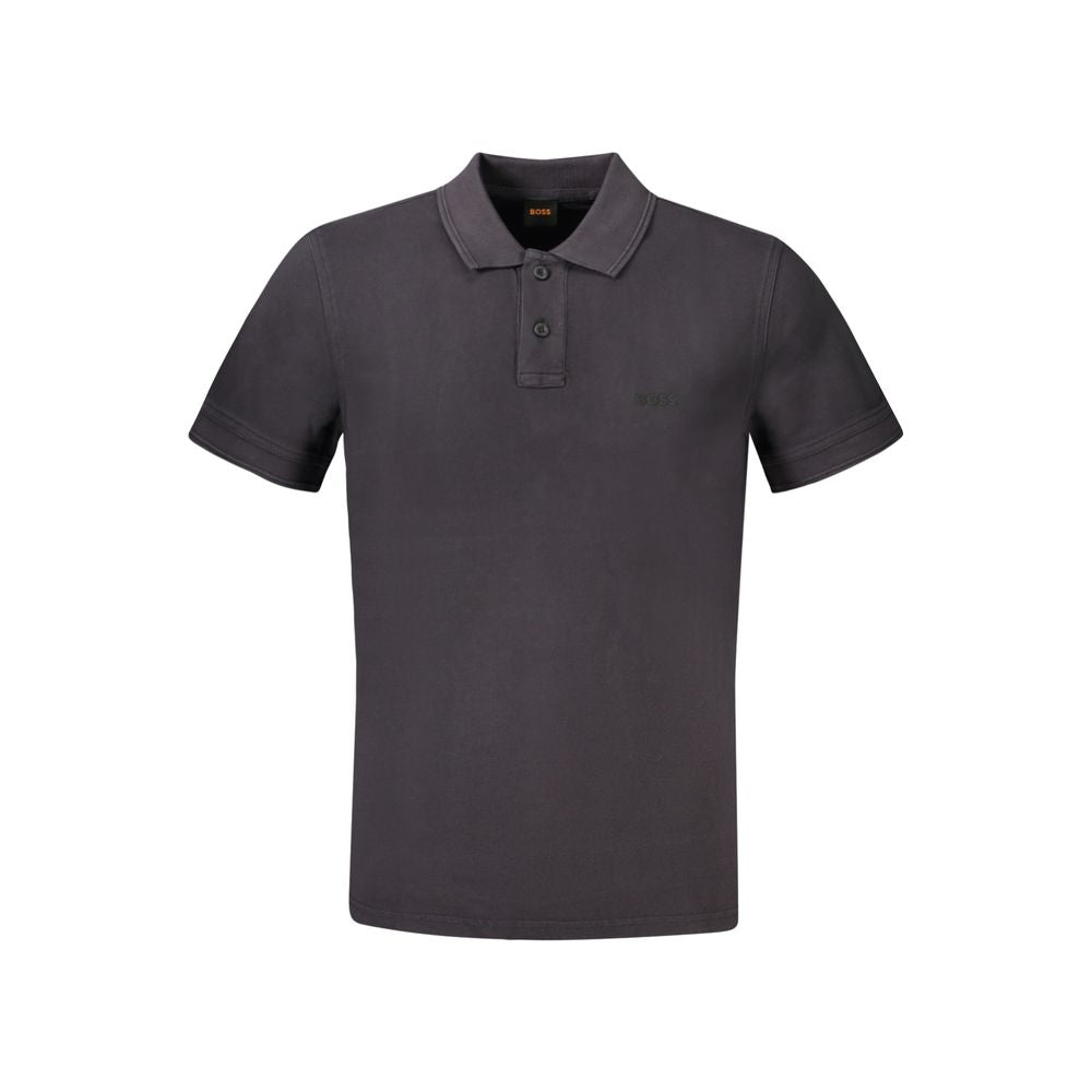 Hugo Boss Black Cotton Polo Shirt with short sleeves, featuring 2 buttons, print, and logo on front.