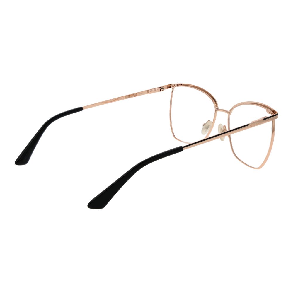 Guess Rose Gold Women Glasses Frame in full-rim butterfly style with rose gold metal frame and demo lenses, size 53-15-140.
