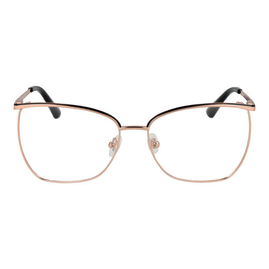 Guess Rose Gold Women Glasses Frame with cat eye style and full-rim metal design, shown with plastic demo lenses.