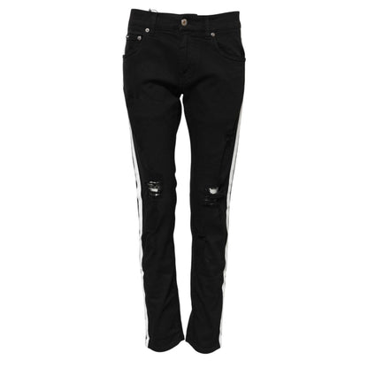 Dolce & Gabbana Black Tattered White Lining Skinny Denim Jeans