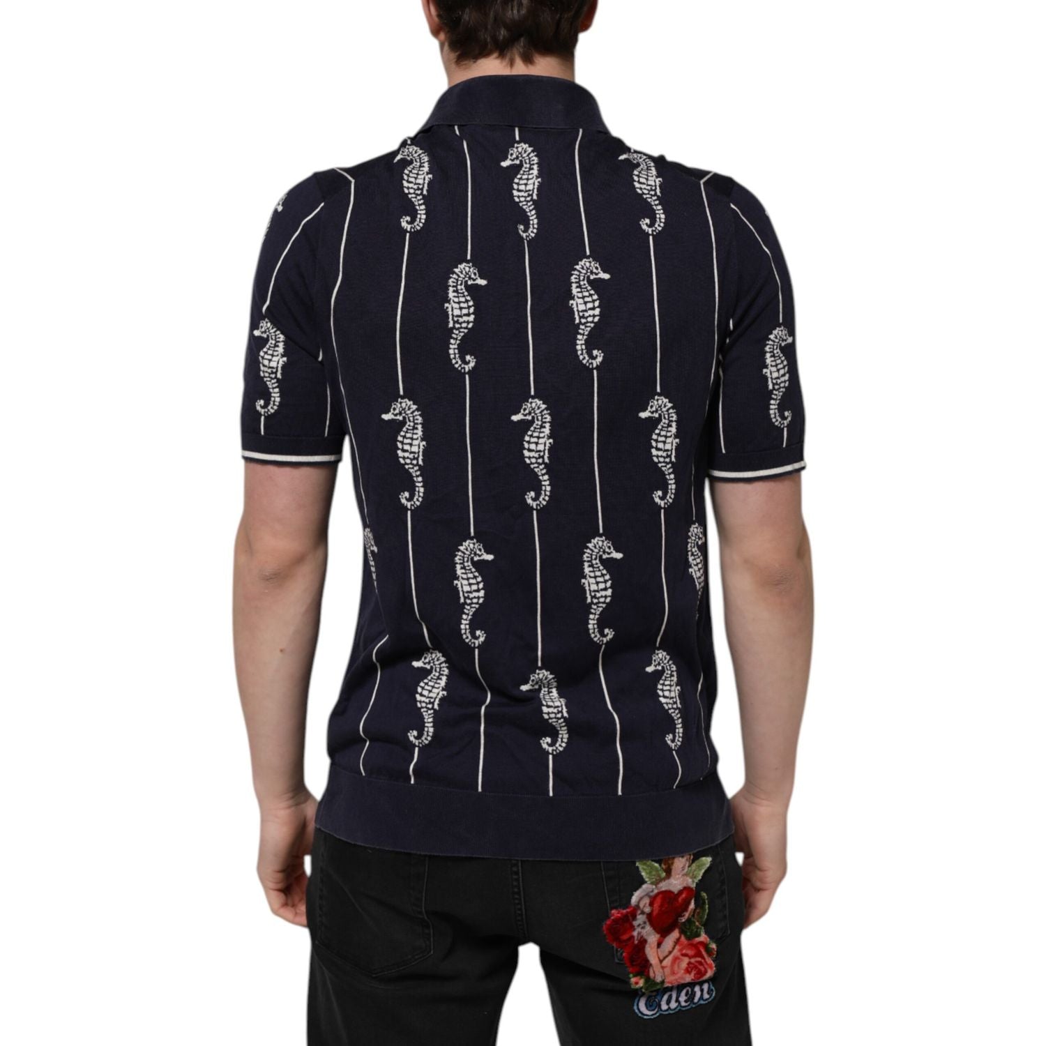 Dolce & Gabbana Dark Blue Sea Horse Collared Polo T-shirt
