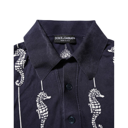 Dolce & Gabbana Dark Blue Sea Horse Collared Polo T-shirt