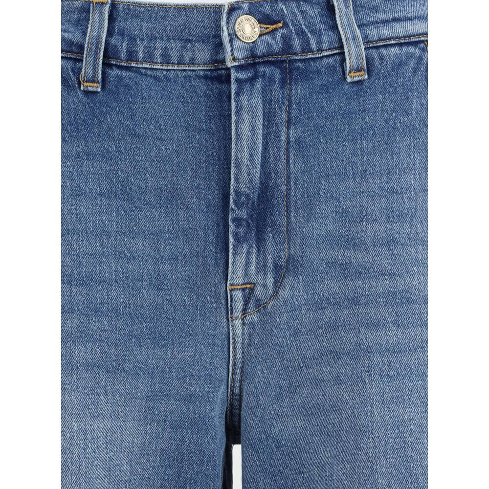 7FOR Light Blue Cotton Relaxed Fit Jeans featuring mid-rise, wide leg, zipper, and button closure, perfect for versatile autumn styles.