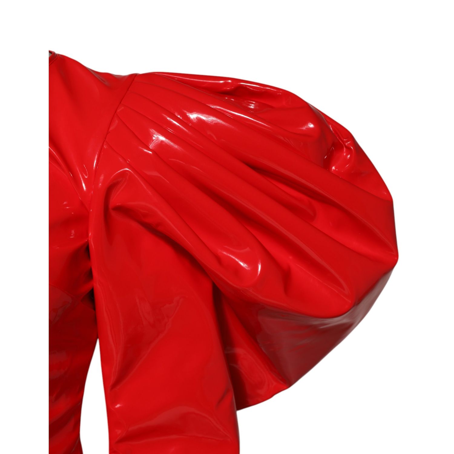Dolce & Gabbana Red Patent Leather Puff Sleeves Mini Dress