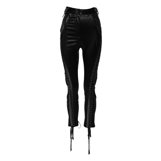 Dolce & Gabbana Black Lace Details High Waist Skinny Pants