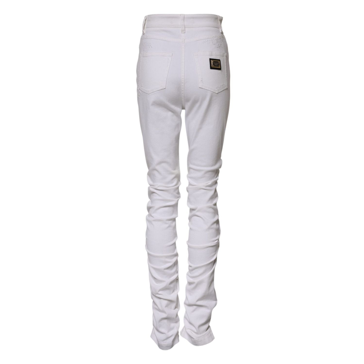 Dolce & Gabbana White Tattered Cotton High Waist Denim Jeans