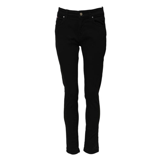 Dolce & Gabbana Black Cotton Logo Skinny Mid Waist Denim Jeans