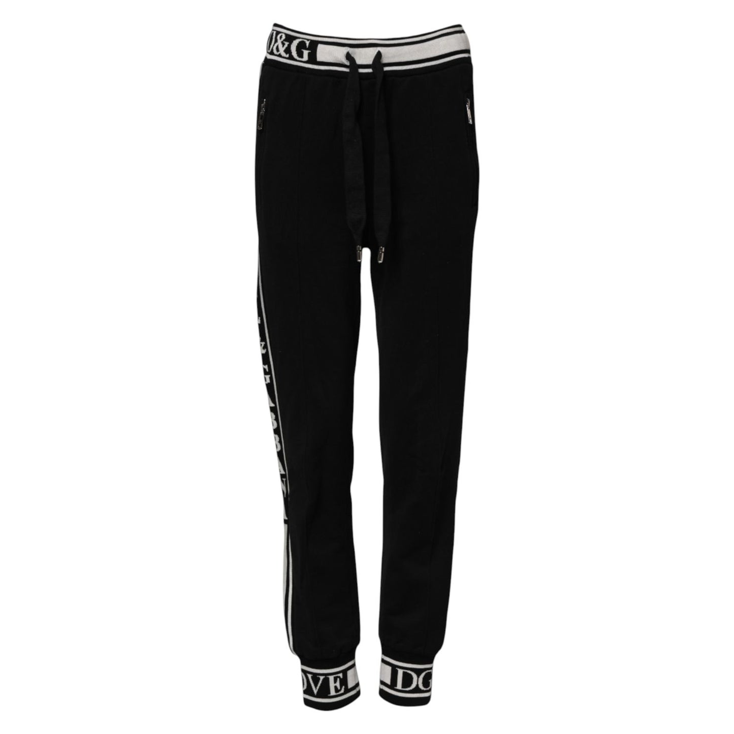 Dolce & Gabbana Black Cotton Jogger Logo Waist Pants