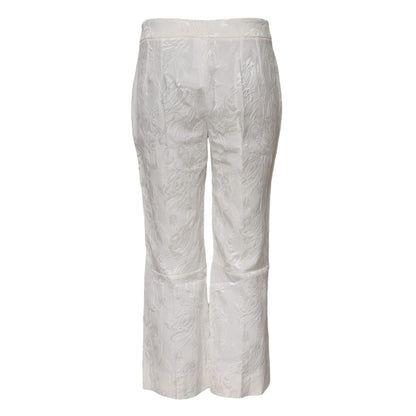 Dolce & Gabbana White Cotton Floral Jacquard Pants