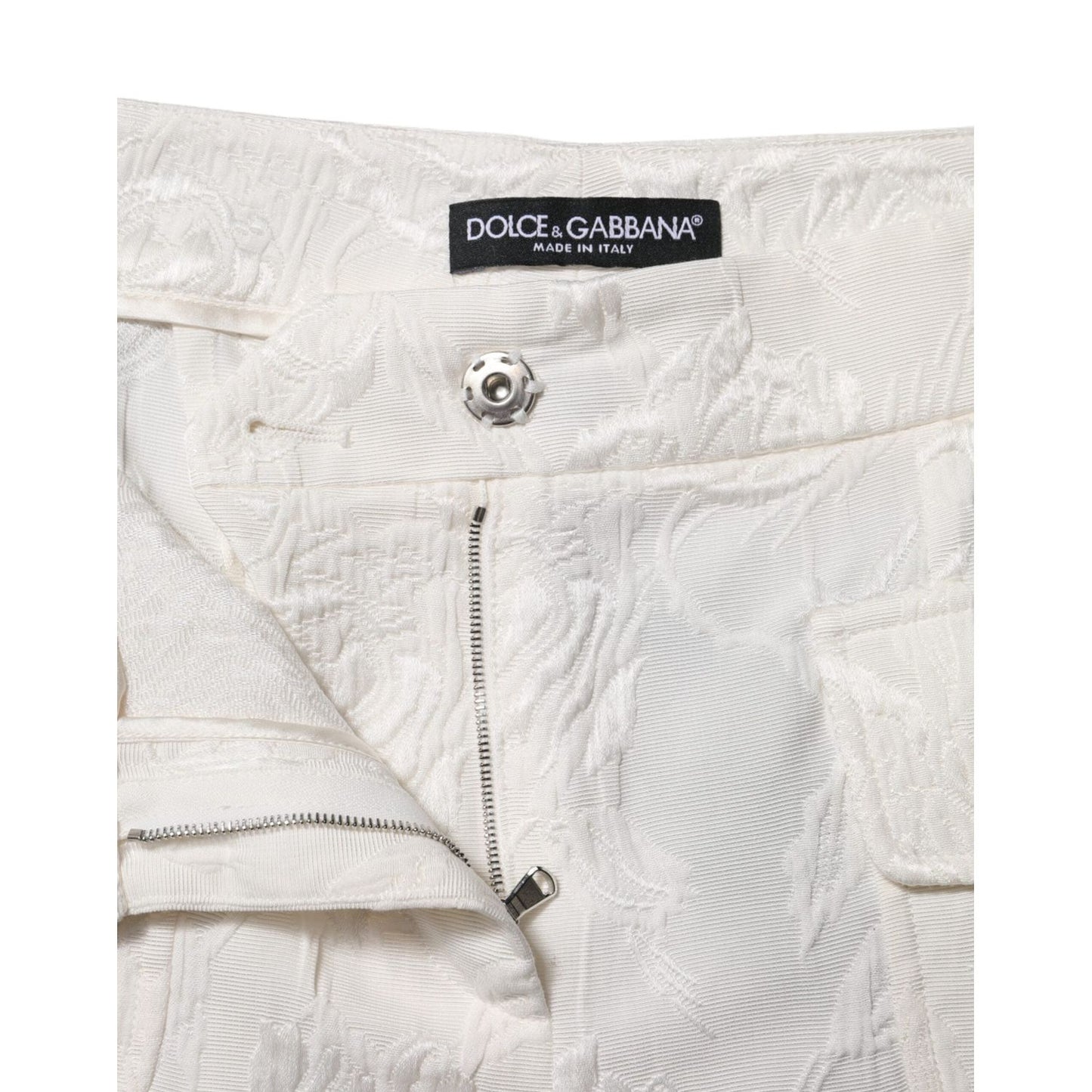 Dolce & Gabbana White Cotton Floral Jacquard Pants