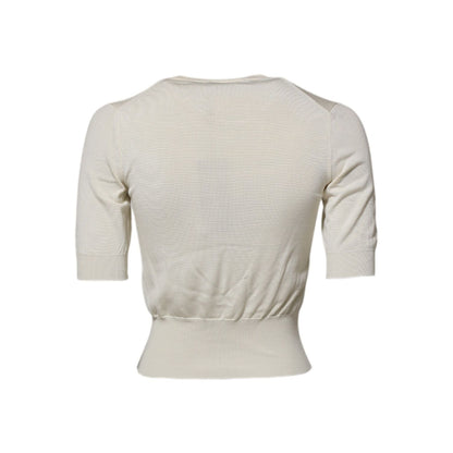 Dolce & Gabbana White Silk Short Sleeves Blouse Pullover Top