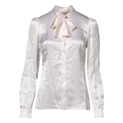 Dolce & Gabbana White Ascot Collar Long Sleeve Blouse Top