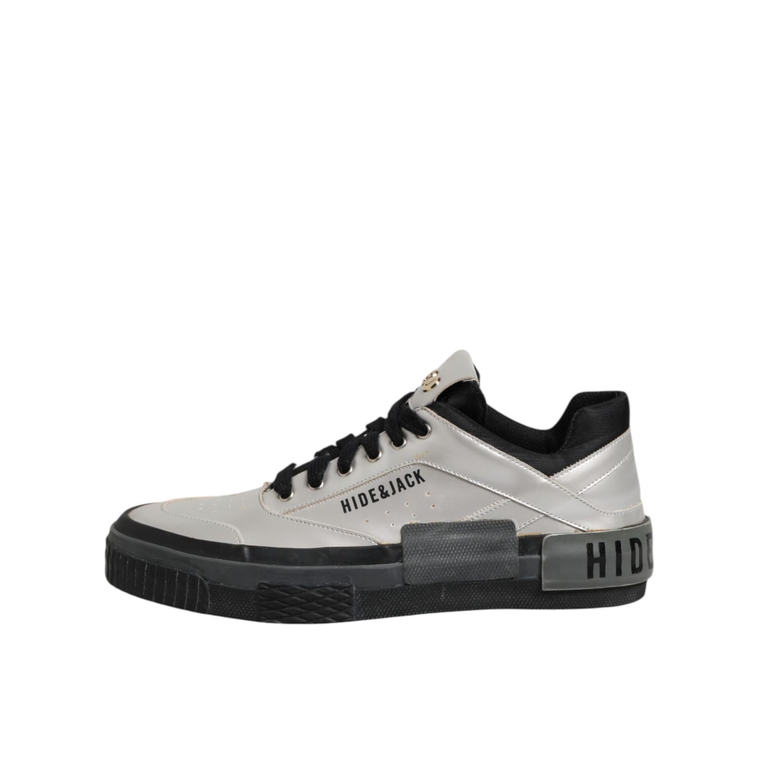 HIDE & JACK Silver Leather Lace Up Low Top Sneakers Shoes