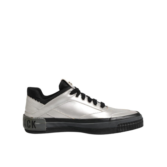 HIDE & JACK Silver Leather Lace Up Low Top Sneakers Shoes