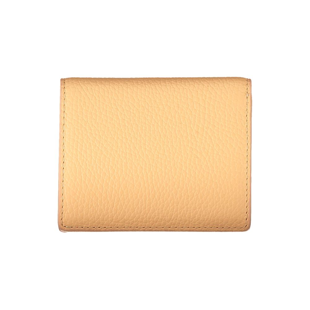 Coccinelle Orange Leather Wallet with compartments, coin purse, card spaces, automatic closure, and logo.