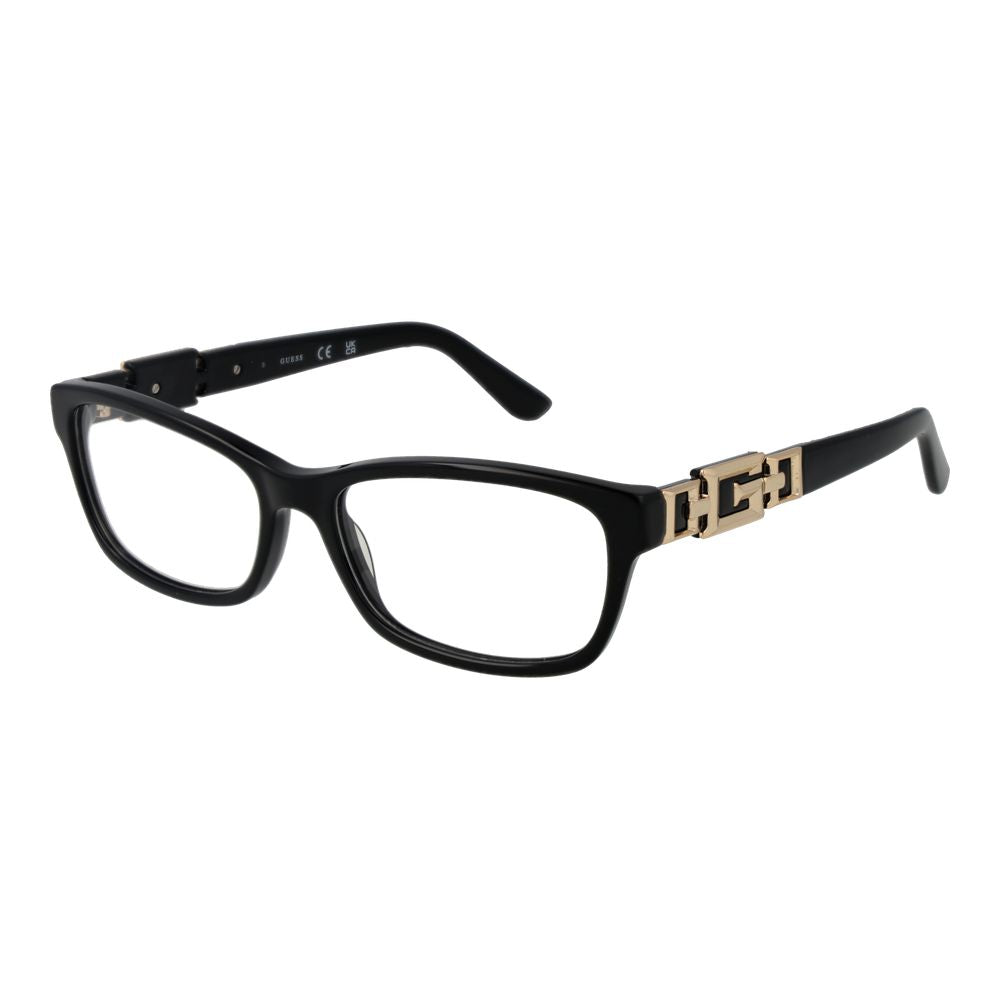 Guess Black Women Glasses Frame in full-rim acetate with demo lenses and rectangle style, including branded case.
