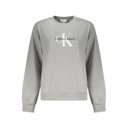 Calvin Klein Gray Cotton Women Sweater with logo, long sleeves, featuring brushed texture and eco-friendly materials.