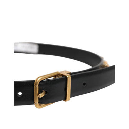 Dolce & Gabbana Black Leather Studded Gold Tone Buckle Belt