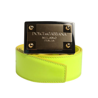 Dolce & Gabbana Yellow Green Classic Metal Logo Buckle Belt
