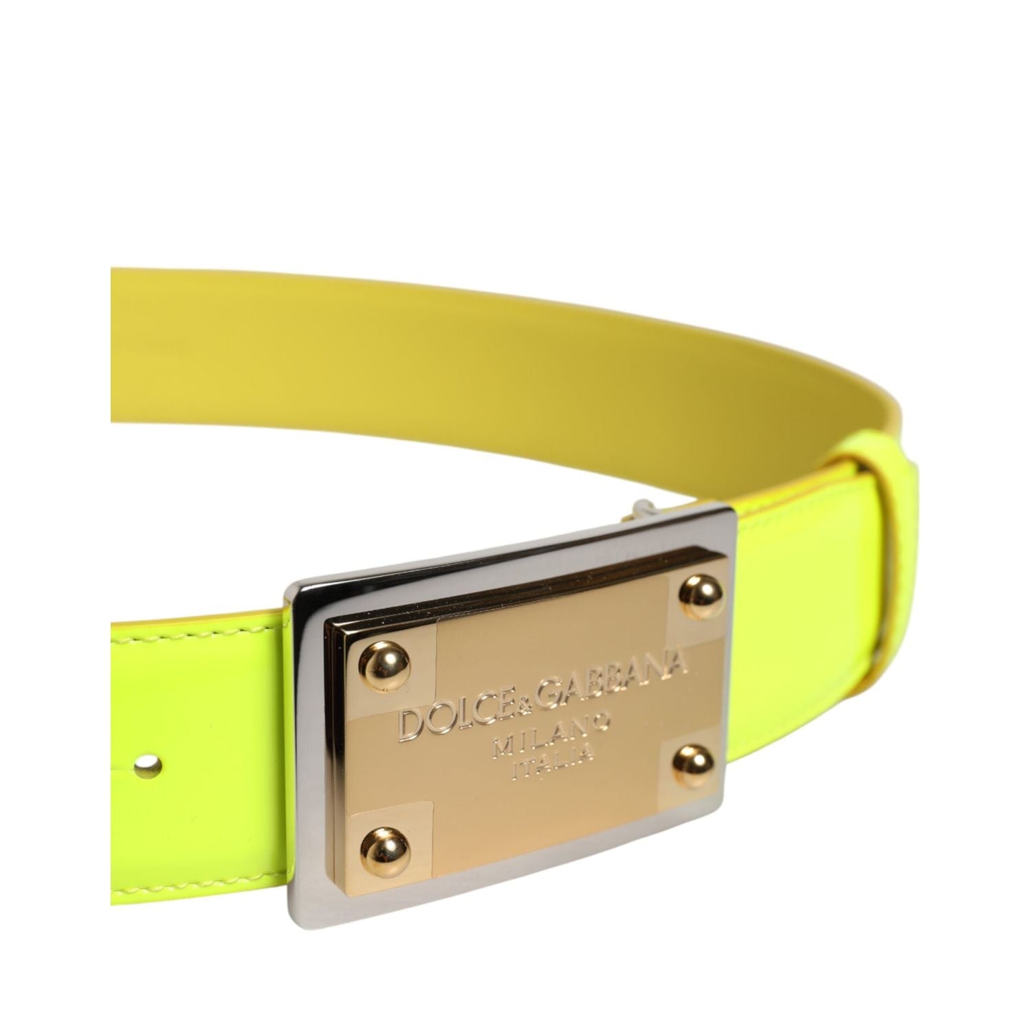 Dolce & Gabbana Yellow Green Classic Metal Logo Buckle Belt