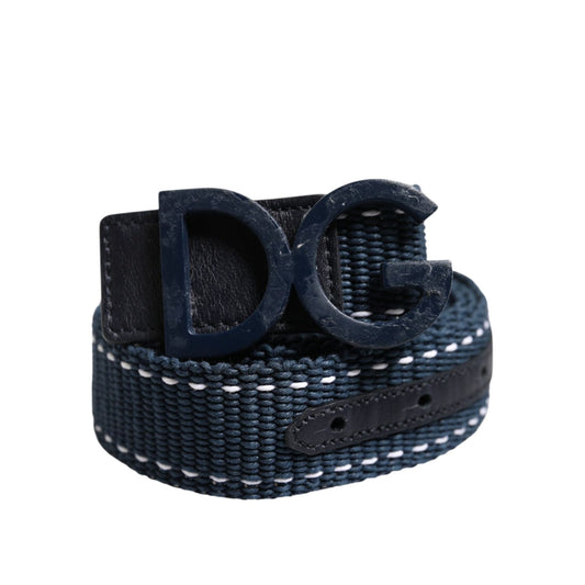 Dolce & Gabbana Blue White Cotton DG Logo Metal Buckle Belt