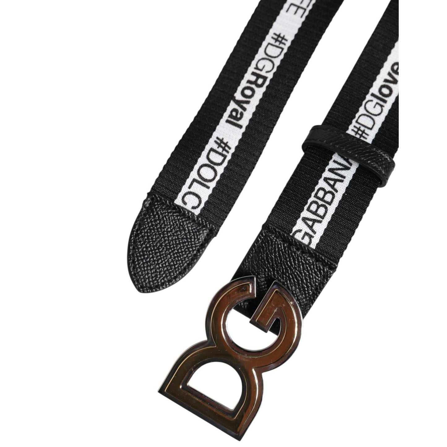Dolce & Gabbana Black Cotton Metal DG Logo Gold Buckle Belt